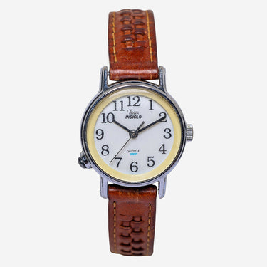 Timex Rewound Indiglo Silver, Yellow and Brown Quartz Analog Watch 25mm