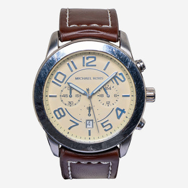 Michael Kors Rwound Silver and Brown Quartz Analog Watch 45mm