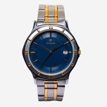 Titan Rewound Silver and Gold Colored Metal Bracelet Quartz Analog Watch. 35mm