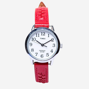 Timex Rewound Silver Colored and Red Indiglo Quartz Analog Watch 25mm