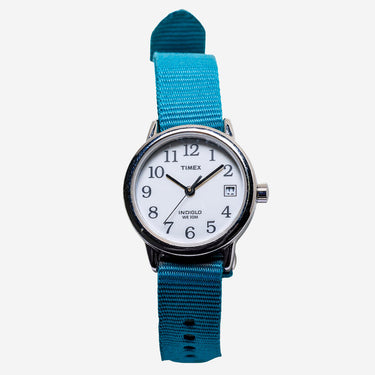 Timex Rewound Silver Colored and Blue Quartz Analog Watch 25mm