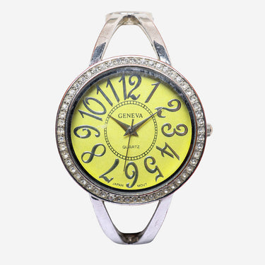 Geneva Rewound Silvered Colored and Yellow Metal Bracelet Quartz Analog Watch 35mm