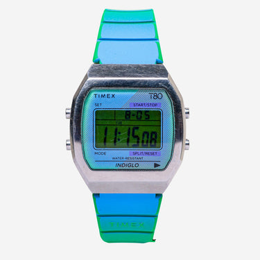 Timex Rewound Silver Colored and Green Quartz Digtial Watch 35mm