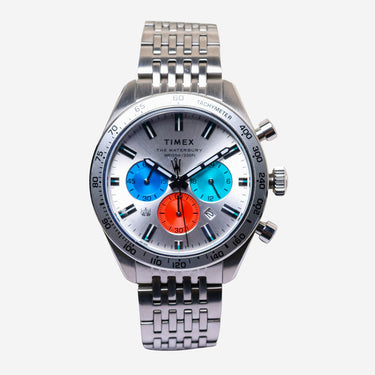 Timex Rewound Waterbury Silver Colored Metal Bracelet Quartz Analog Watch 40mm