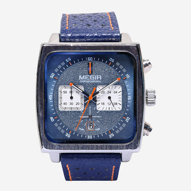 Megir Rewound Square Silver Colored and Blue Quartz Analog Watch 40mm