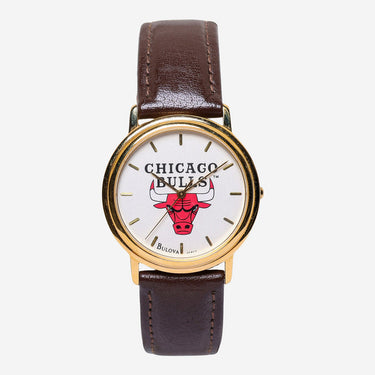 Bulova Rewound Chicago Bulls Gold Colored and Brown Quartz Analog Watch 30mm