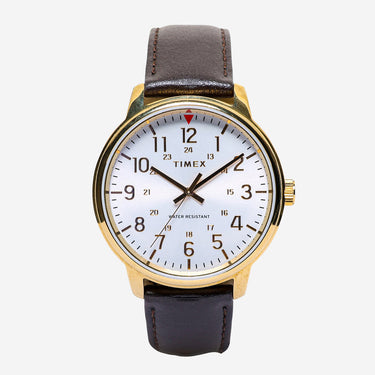 Timex Rewound Gold Colored and Brown Quartz Analog Watch 45mm