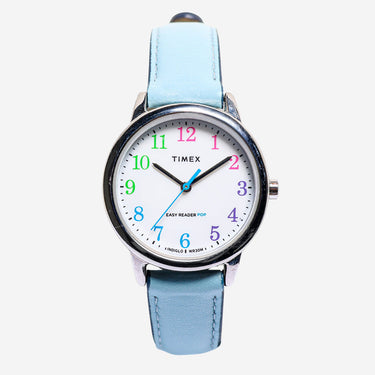 timex Rewound Easy Reader Pop Silver Colored and Blue Quartz Analog Watch 30mm