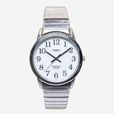 Timex Rewound Indiglo Silver Colored Metal Bracelet Quartz Analog Watch 35mm