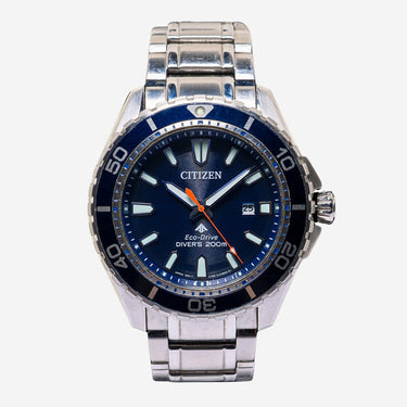 Citizen Rewound Eco-Drive Blue and Silver Colored Metal Bracelet Quartz Analog Watch 45mm