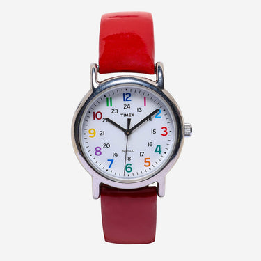 Timex Rewound Silver Colored and Red Quartz Analog Watch 30mm