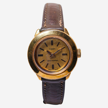 Timex Rewound Gold Colored and Brown Mechanical Watch 25mm