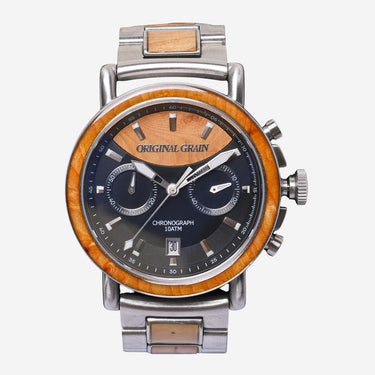 Original Grain Rewound Silver Colored Chronograph Quartz Analog Watch 40mm