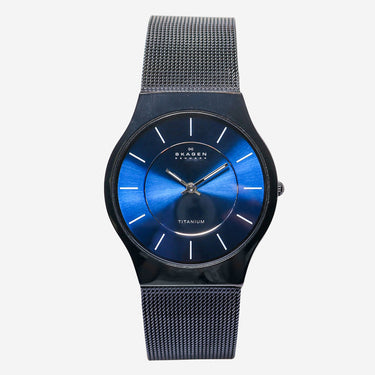 Skagen Rewound Blue and Black Metal Bracelet Quartz Analog Watch 30mm