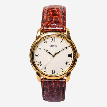 Seiko Rewound Gold Colored and Brown Quartz Analog Watch 30mm