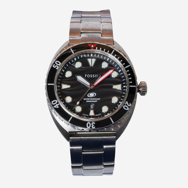 Fossil Rewound Black and Silver Metal Bracelet Quartz Analog Watch