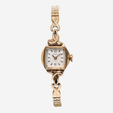 Caravelle Rewound Small Square Gold Metal Bracelet Mechanical Watch