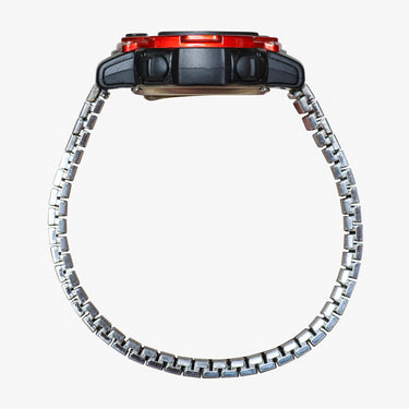 Armitron Rewound Red, Black and Silver Metal Bracelet Quartz Digital Watch