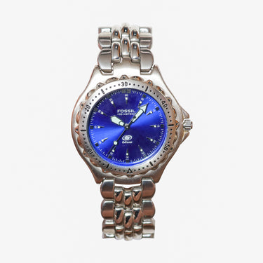 Rewound Fossil Silver and Blue Metal Bracelet Quartz Analog Watch