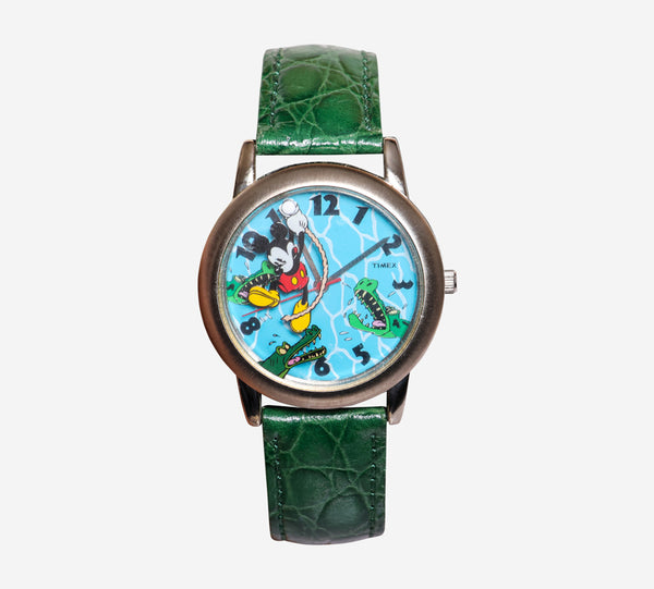 Timex Rewound Mickey Mouse Silver and Green Quartz Analog Watch