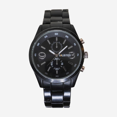 Unlisted Rewound Black Metal Bracelet Quartz Analog Watch