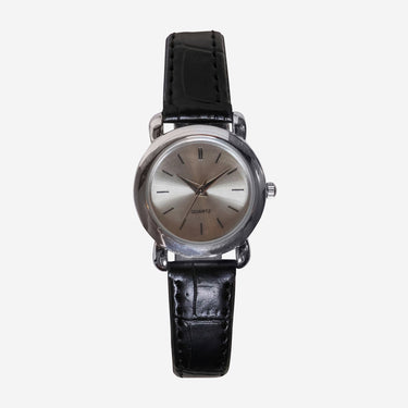 Rewound Silver and Black Leather Strap Quartz Analog Watch